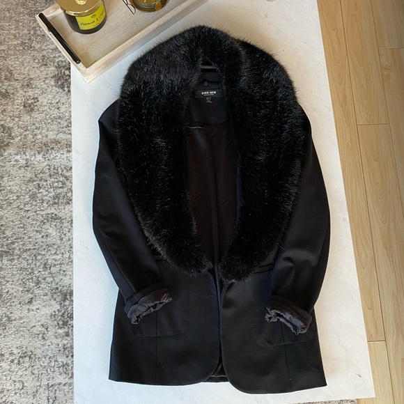 Black - Ever New - Faux Fur Hooded Blazer Jacket (Fur is Detachable) - Size US 2 - Picture 5 of 11